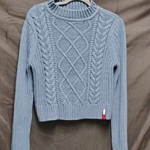 Tommy Hilfiger Light Blue Cable-Knit Crewneck Sweater